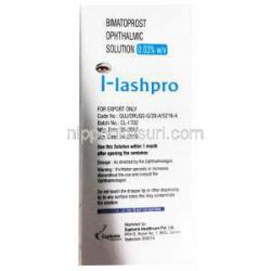 I-lashpro, Bimatoprost Eyedrop 0.03% 3ml, box back presentation with information