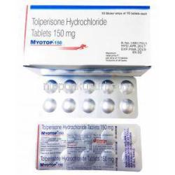 Myptop-150,ビデオジェネリック,　トルペリゾン錠, 150 mg,10錠　箱表面,　シート情報
