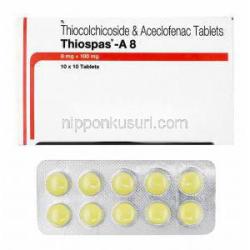 チオスパス A (アセクロフェナク/ チオコルチコシド) 8mg 箱、錠剤