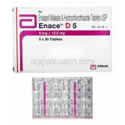 エネイス D (エナラプリル/ ヒドロクロロチアジド) 5mg 箱、錠剤
