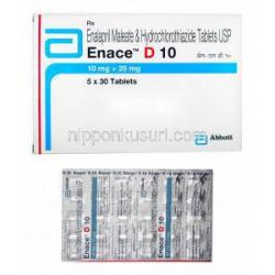 エネイス D (エナラプリル/ ヒドロクロロチアジド) 10mg 箱、錠剤