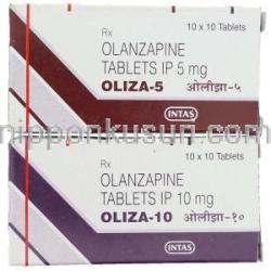 オランザピン(ジプレキサザイディス/ジプレキサジェネリック), Oliza, 5mg/10mg 錠 (Intas) 包装