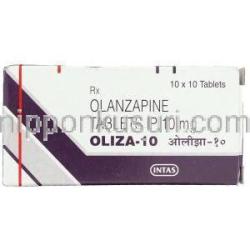 オランザピン(ジプレキサザイディス/ジプレキサジェネリック), Oliza, 10mg 錠 (Intas) 箱