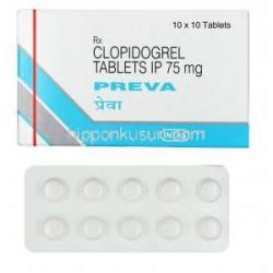 プレバ, クロピドグレル,75 mg, 錠剤, 箱表面, シート
