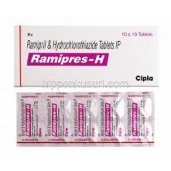 ラミプレス H (ラミプリル 2.5mg/ ヒドロクロロチアジド 12.5mg) 箱、錠剤