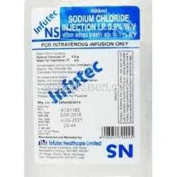 塩化ナトリウム注射液, 静脈内注射 500ml,　製造元： Infutec Healthcare Ltd, ラベル情報
