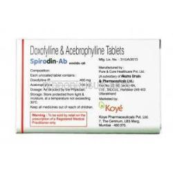 スピロディン AB, ドキソフィリン 400mg / アセブロフィリン 100mg, 錠剤, 箱情報