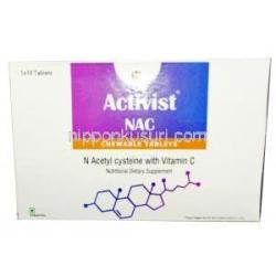 アクティビストナック, N-アセチルL-システイン / ビタミンC,チュアブル錠, 製造元：AHCC Pvt, Ltd, 箱表面