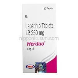 ヘルデュオ, ラパチニブ 250 mg, 製造元：Natco Pharma Ltd, 箱表面