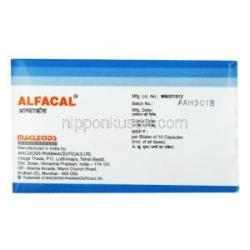 アルファカル , アルファカルシドール 0.25mcg カプセル,製造元： Macleods Pharmaceuticals Pvt Ltd, 箱裏面