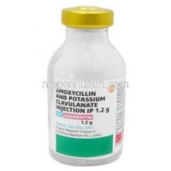 オーグメンチン 静脈注射,  アモキシシリン 1g/ クラブラン酸カリウム 200mg, バイアル, 製造元：GSK, ボトル