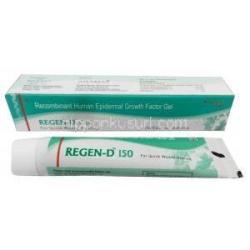リゲン‐Ｄ  Regen-D 150  遺伝子組換ヒト上皮性成長因子, 1gあたり15mcg, ジェル 15g, 製造元： Bharat Biotech,箱, チューブ（新包装）