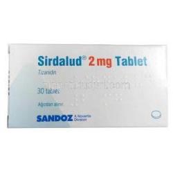 シルダルード, チザニジン 2 mg, 製造元：Sandoz, 箱表面