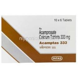 アカンプタス, アカンプロセート 333 mg, 製造元：Intas Pharmaceuticals Ltd, 箱表面