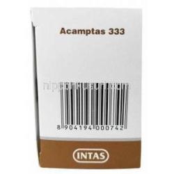 アカンプタス, アカンプロセート 333 mg, 製造元：Intas Pharmaceuticals Ltd, 箱側面
