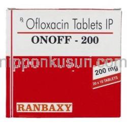 オンオフ Onoff, タリビッド ジェネリック, オフロキサシン 200mg 錠 (Ranbaxy) 箱