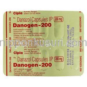 ダノゲン, ダナゾール 200mg カプセル (Cipla) 包装裏面