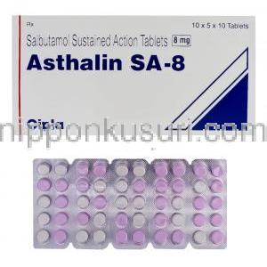 アスタリン Asthalin, 硫酸サルブタモール 8mg 錠 (Cipla)