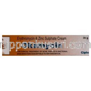 エリスロマイシン, Okamycin 0.3% 15gm クリーム (Cipla) 箱