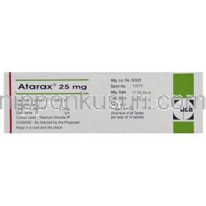アタラックス, 塩酸ヒドロキシジン 25 mg 錠 (UCB) 箱 情報