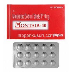 モンテア, モンテルカストナトリウム 10mg 錠 (Cipla) 箱、錠剤