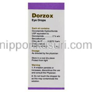 ドルゾラミド（トルソプトジェネリック）, Dorzox,  点眼薬 (Cipla) 成分