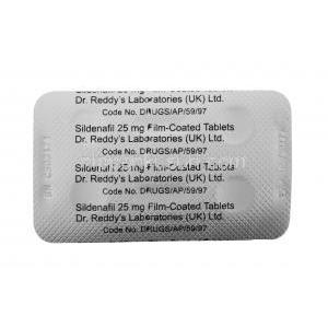 シルデナフィル,　25mg 4錠 製造元：Dr. Reddy's　シート　裏面