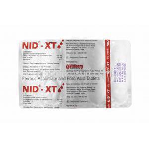 ニッド XT (アスコルビン酸第一鉄/ 葉酸) 錠剤裏面