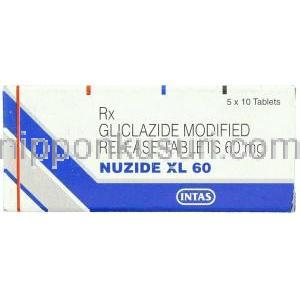 グリクラジド（グリミクロンジェネリック）, Nuzide XL,  グリクラジド 60mg 錠 (Intas) 箱