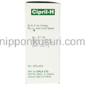 リシノプリル / ヒドロクロロチアジド配合, Cipril-H, 5mg/12.5mg 錠 (Cipla) 製造者情報