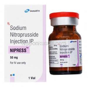 Nipress, Sodium Nitroprusside Injection IP, 50mg, Samarth, Box and vial bottle presentation