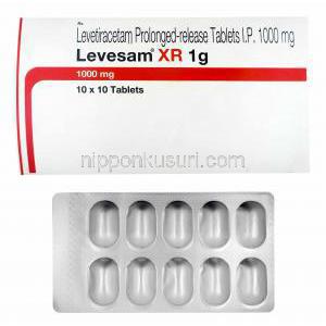 レベサム XR (レベチラセタム) 1000mg 箱、錠剤