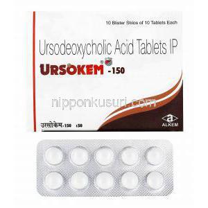 ウルソケム (ウルソデオキシコール酸) 150mg 箱、錠剤