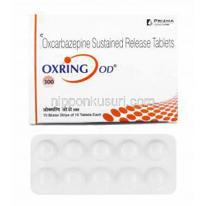 オクスリング OD (オクスカルバゼピン) 300mg 箱、錠剤