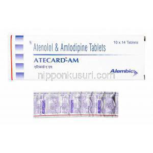 アタカード AM (アムロジピン/ アテノロール) 箱、錠剤