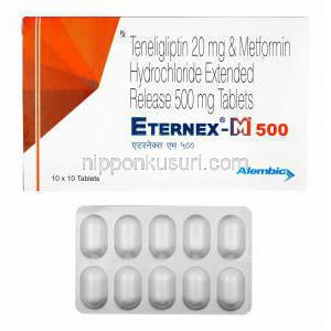 エターネックス M (メトホルミン/ テネリグリプチン) 500mg 箱、錠剤
