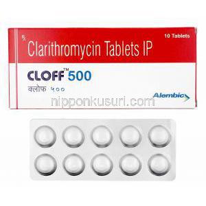 クロフ (クラリスロマイシン) 500mg 箱、錠剤