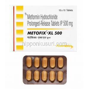 メトフィックス XL (メトホルミン) 500mg 箱、錠剤