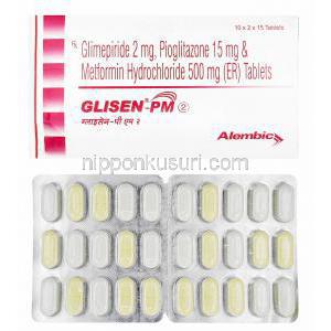 グリセン PM,  グリメピリド/ メトホルミン/ ピオグリタゾン, 2mg, 箱,シート