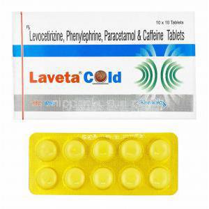 ラベタ コールド (カフェイン/ クロロフェニラミン/アセトアミノフェン/フェニレフリン) 箱、錠剤