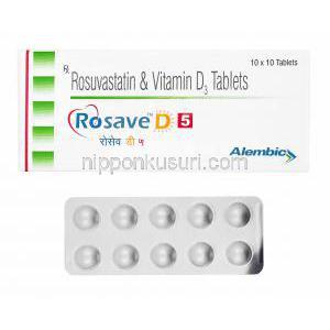 ロセーブ D (ロスバスタチン/ ビタミンD3) 5mg 箱、錠剤