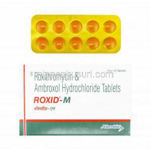 ロキシド M (ロキシスロマイシン/ アンブロキソール) 箱、錠剤