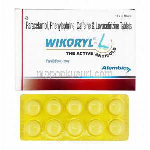 ウィコリル L (カフェイン/ アセトアミノフェン/ レボセチリジン/ フェニレフリン) 箱、錠剤