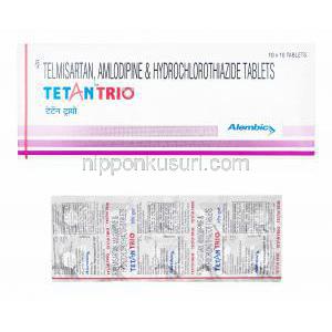 テタン トリオ (テルミサルタン/ アムロジピン/ ヒドロクロロチアジド) 箱、錠剤
