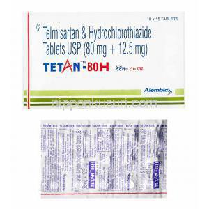 テナン H (テルミサルタン/ ヒドロクロロチアジド) 80mg 箱、錠剤