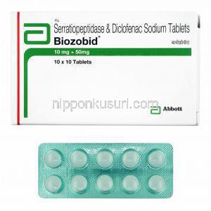 ビオゾビッド (ジクロフェナク/ セラチオペプチダーゼ) 箱、錠剤