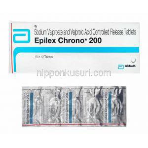 エピレックス クロノ (バルプロ酸ナトリウム/ バルプロ酸) 200mg 箱、錠剤