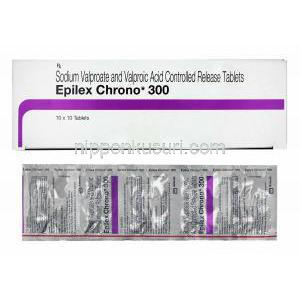 エピレックス (バルプロ酸ナトリウム) 300mg 箱、錠剤