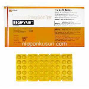 エスジピリン (ジクロフェナク 50mg/ アセトアミノフェン 325mg) 箱、錠剤