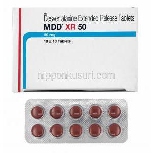 MDD XR (デスベンラファキシン) 50mg 箱、錠剤